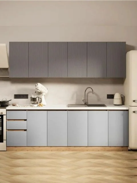 Кухонный гарнитур МДФ 2,4 м графит софт/серый софт без столешницы